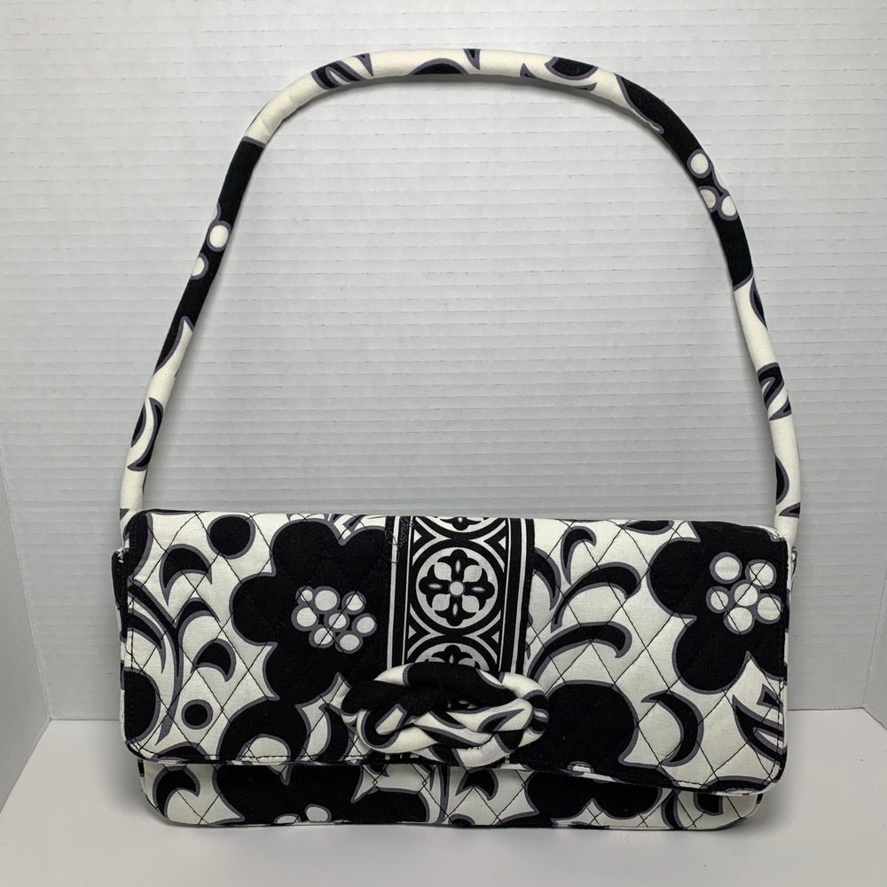 Vera Bradley Knot Just a Clutch Black White Quilted Shoulder Crossbody Bag